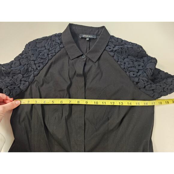 Lafayette 148 black lace half sleeve accent black button front euc work shirt 2 - Picture 5 of 6